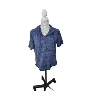 Athleta Womens HoodieTop Spacedyed Blue Short Sleeve Zippered Pullover Small
